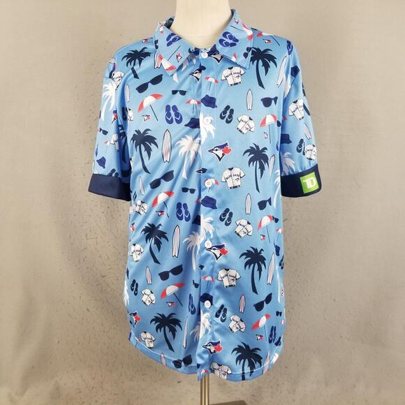 Toronto Blue Jays Shirt Mens XL Blue MLB Baseball Hawaiian Button Up Tropical - Picture 1 of 16